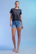 High Rise Cuffed Denim Shorts