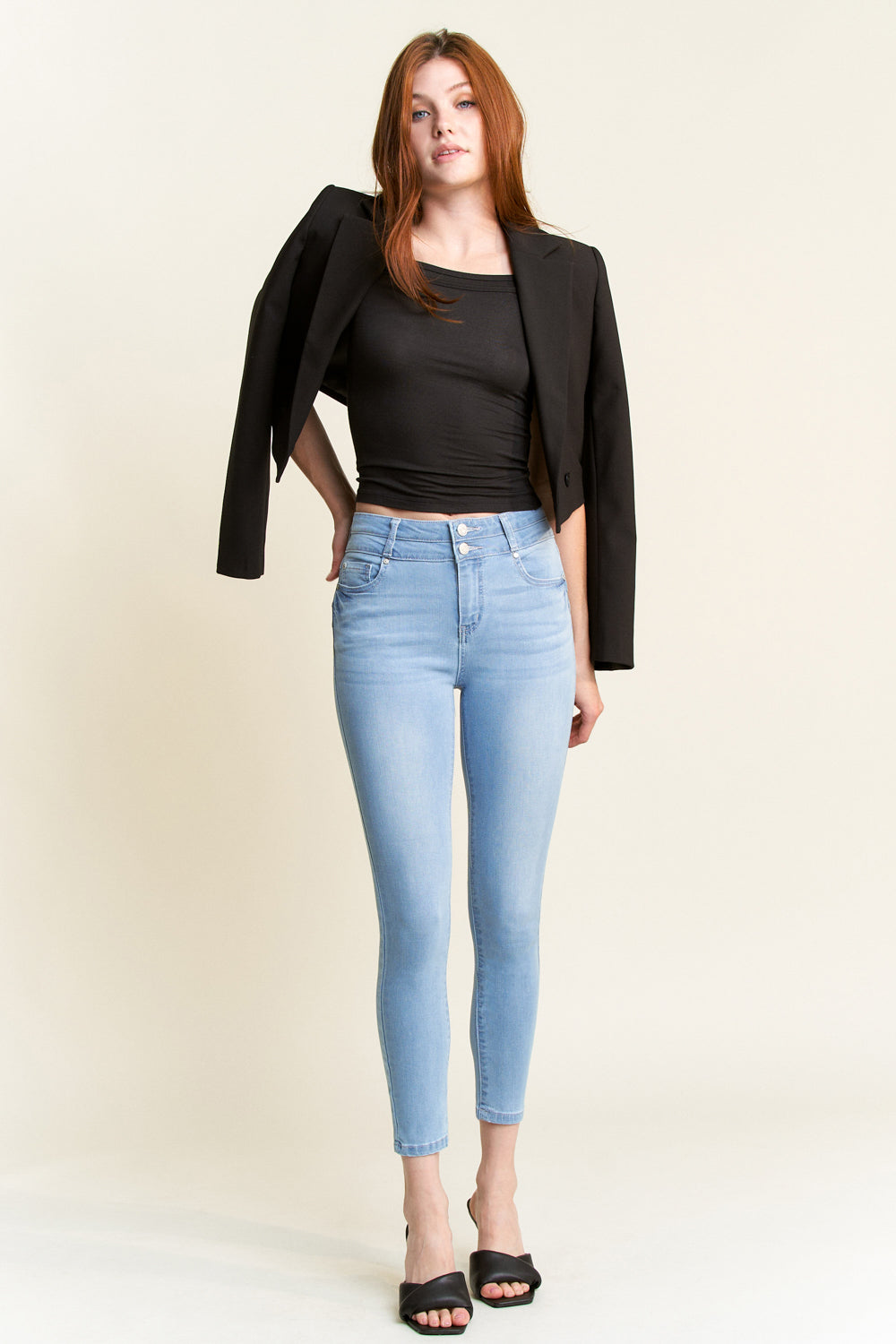 Double Waist High Rise Ankle Skinny Jeans