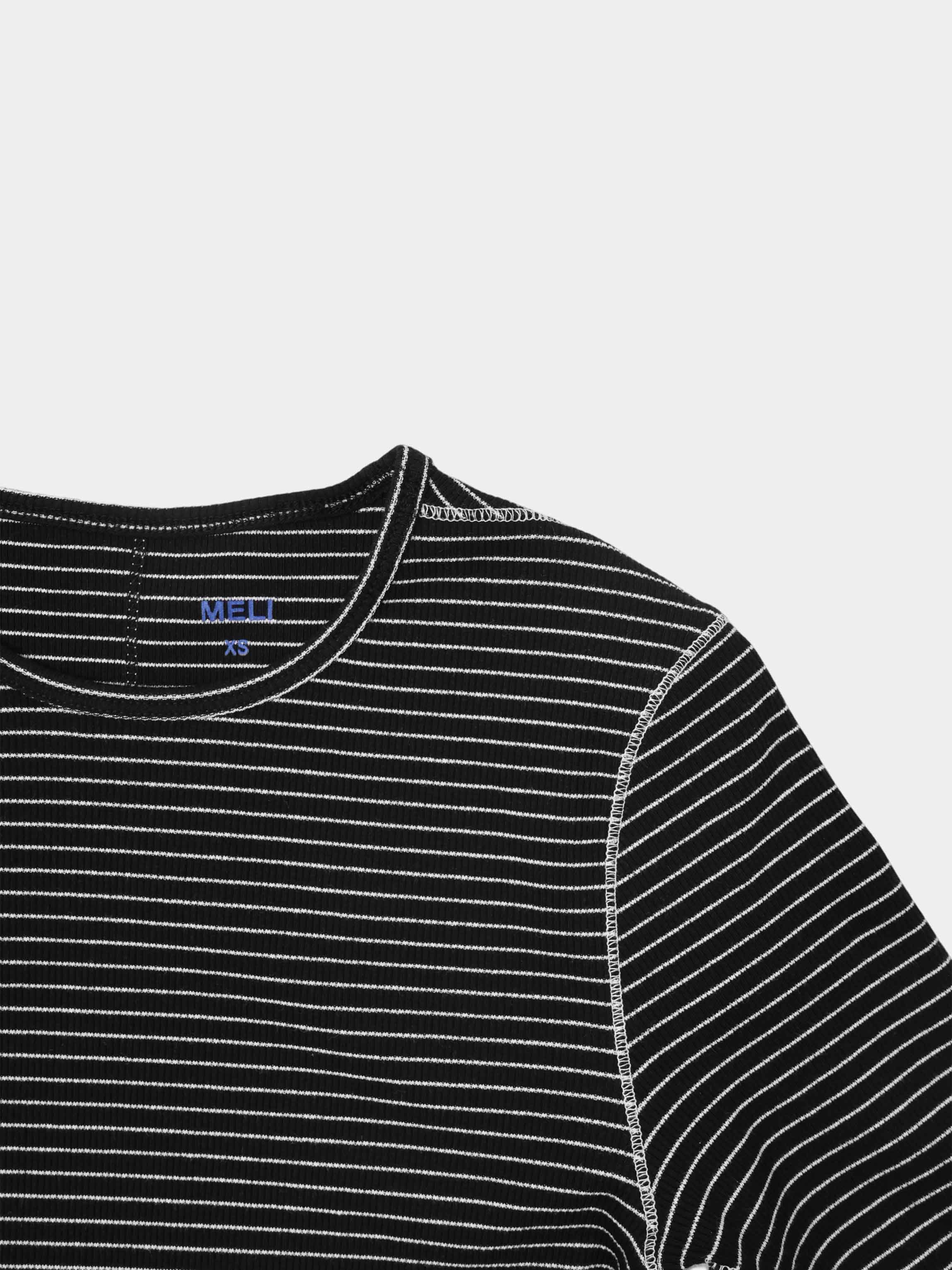 Striped Cross Stitch T-Shirt-Black-4