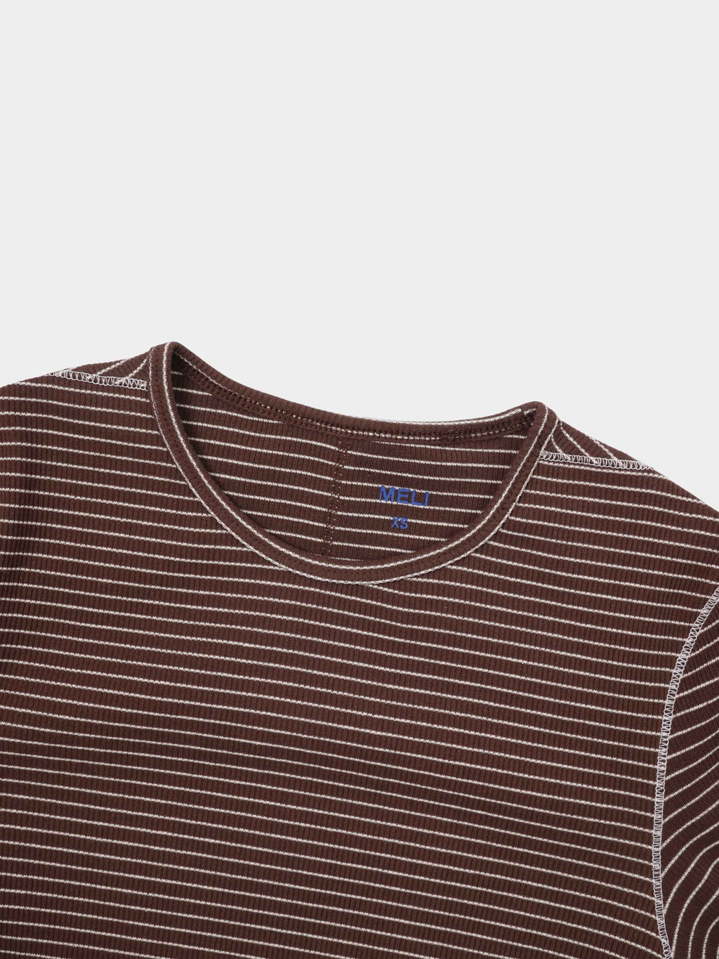 Striped Cross Stitch T-Shirt-Brown-3