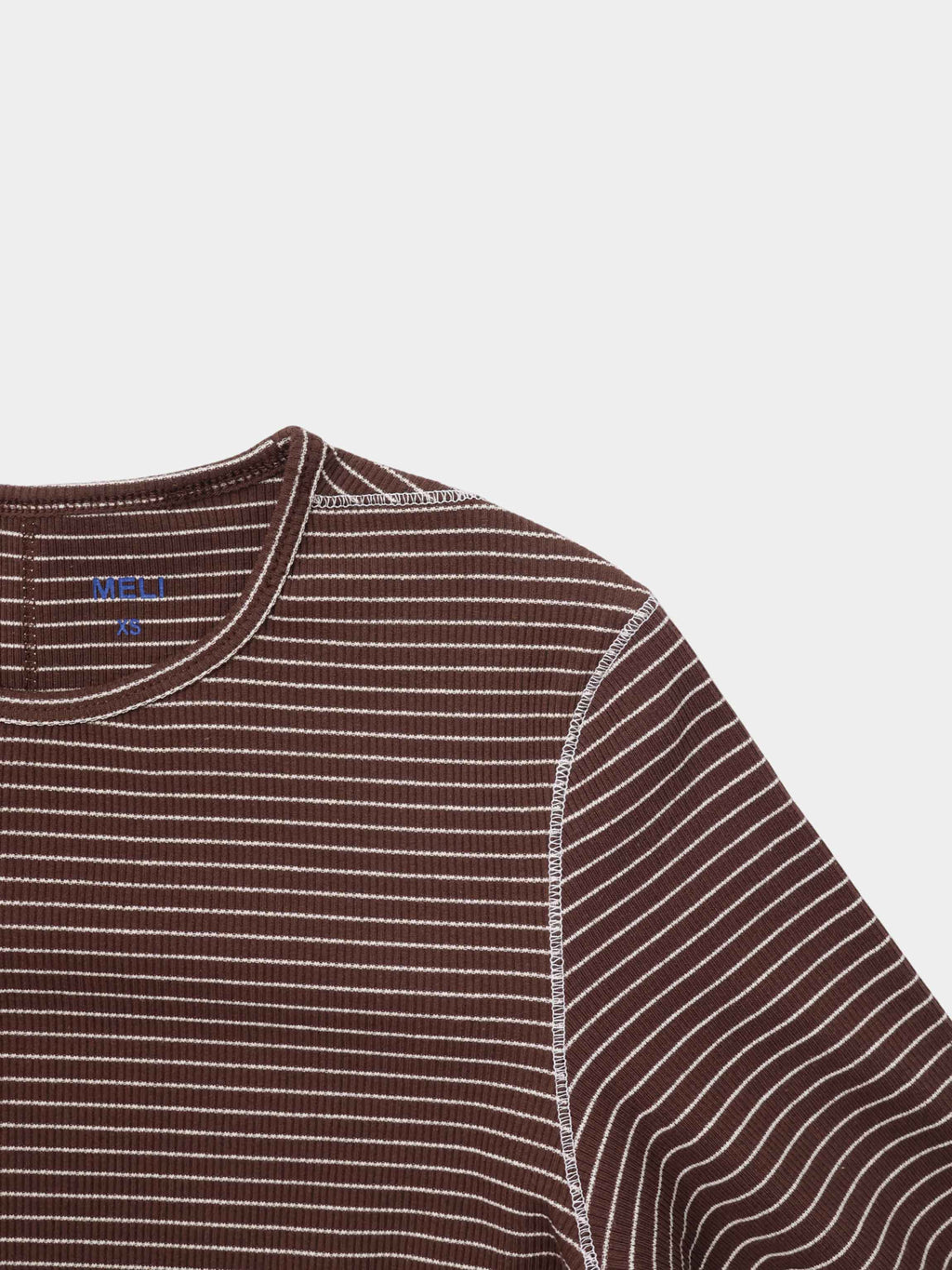 Striped Cross Stitch T-Shirt-Brown-4