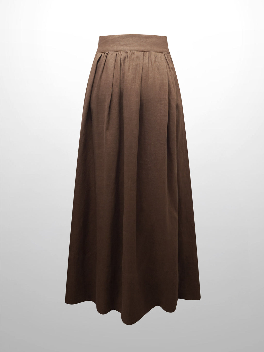 Gathered Waist Linen Skirt-Brown-1