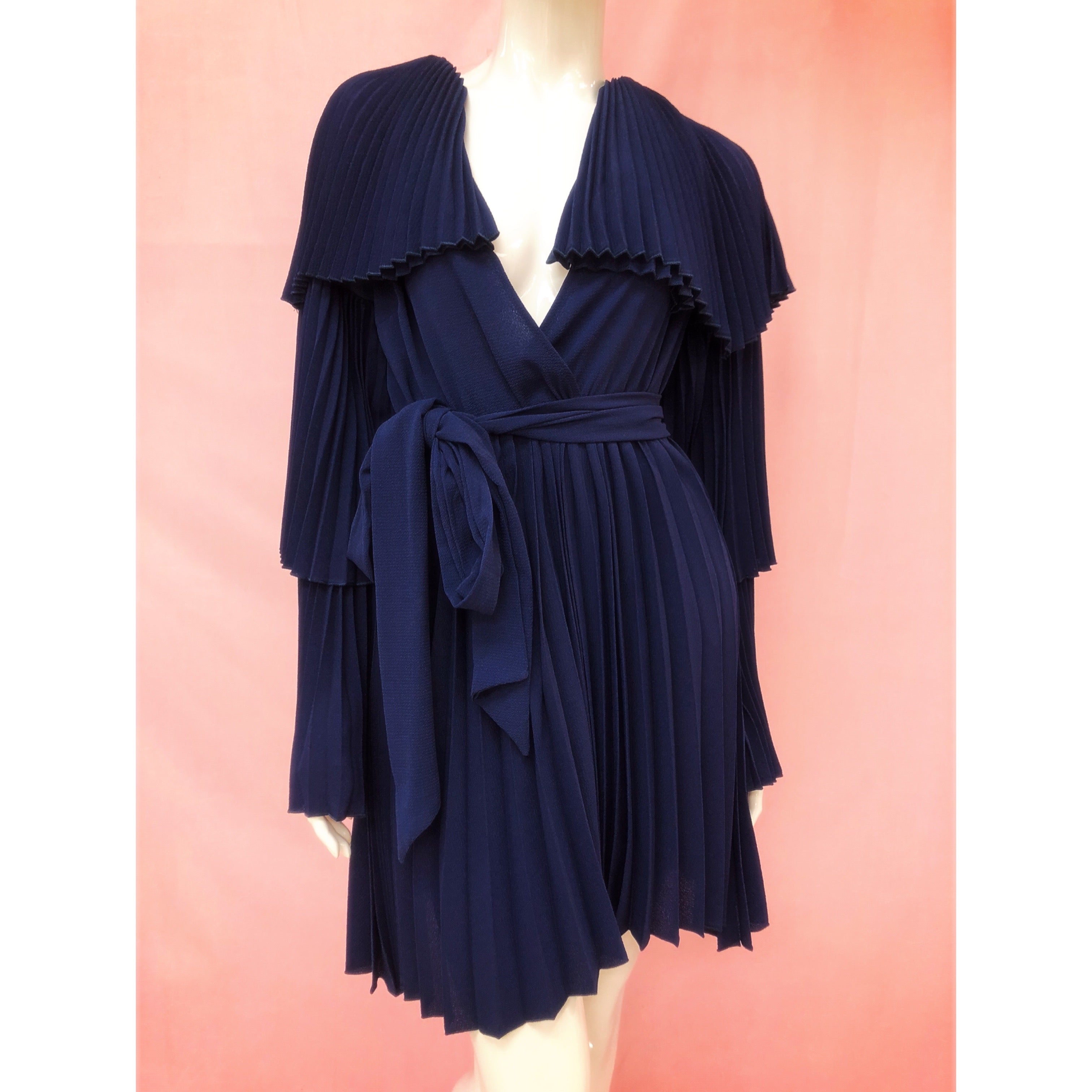 Pleated Navy Blue Formal Dress