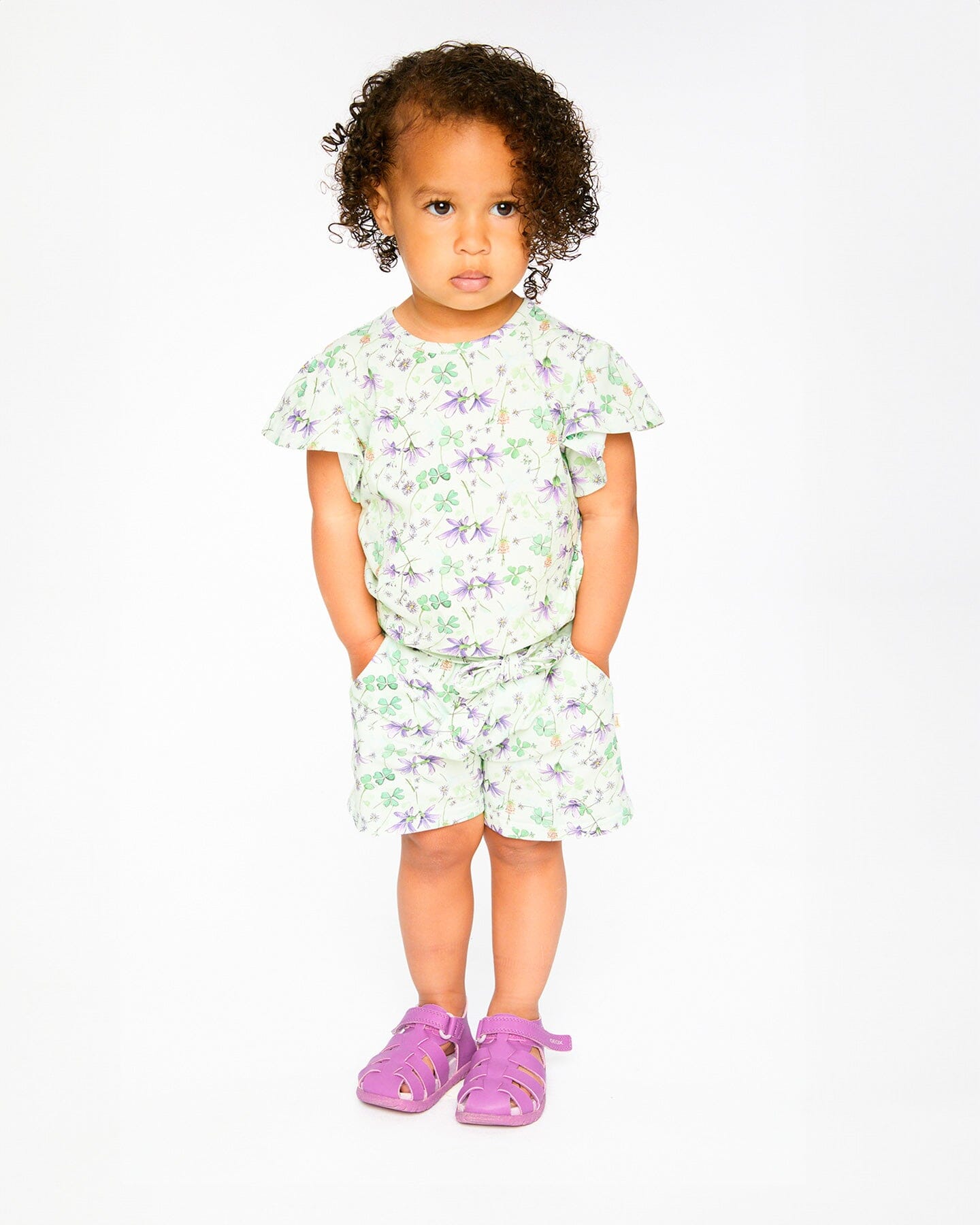 Jersey Shorts Green Printed Flowers