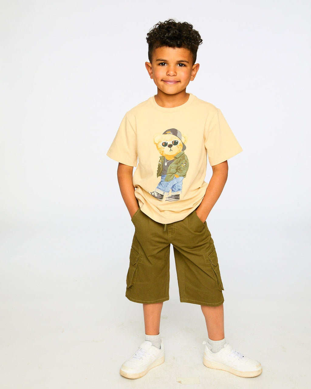 Stretch Twill Bermuda With Cargo Pockets Dark Khaki Green-2
