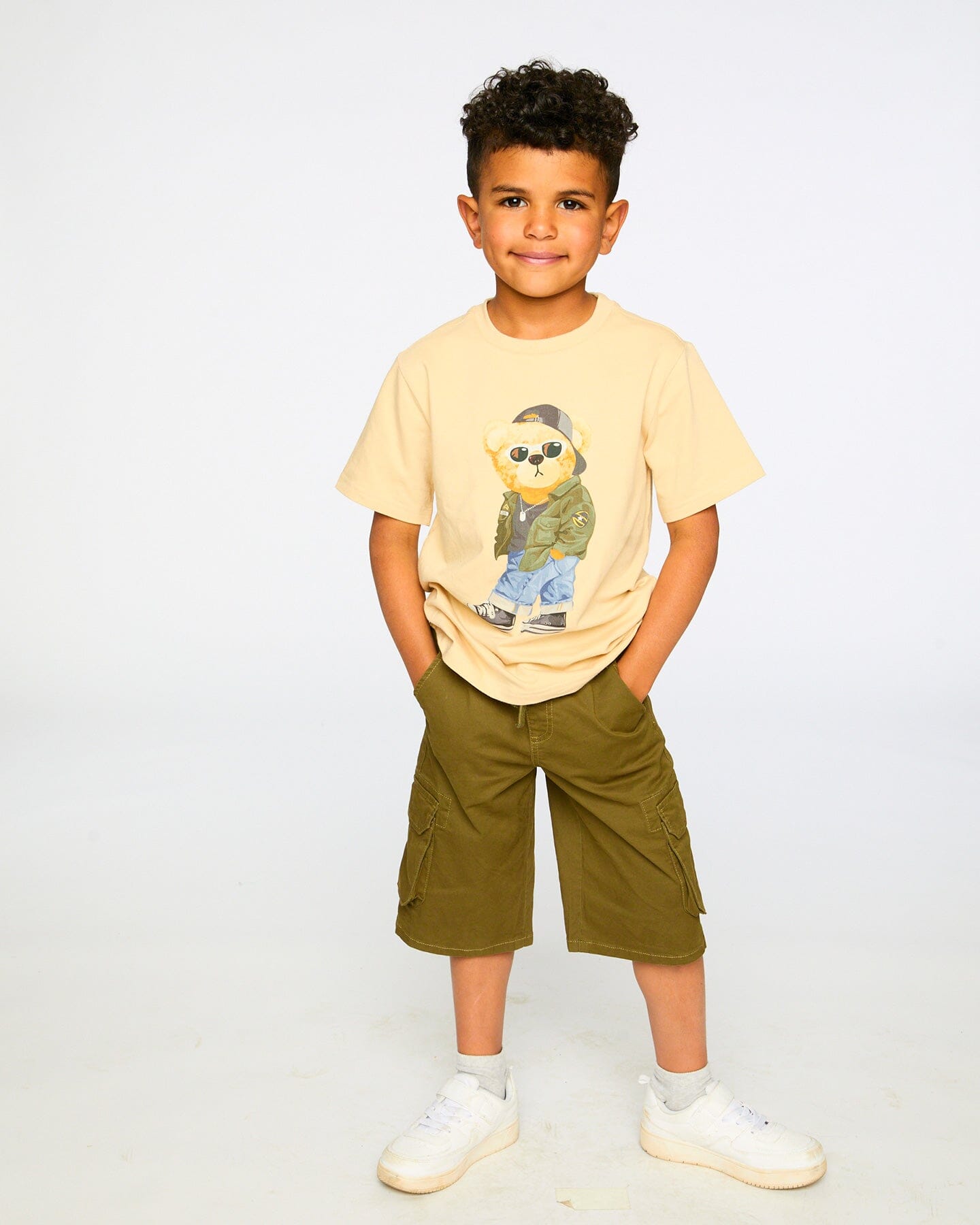 Stretch Twill Bermuda With Cargo Pockets Dark Khaki Green-2