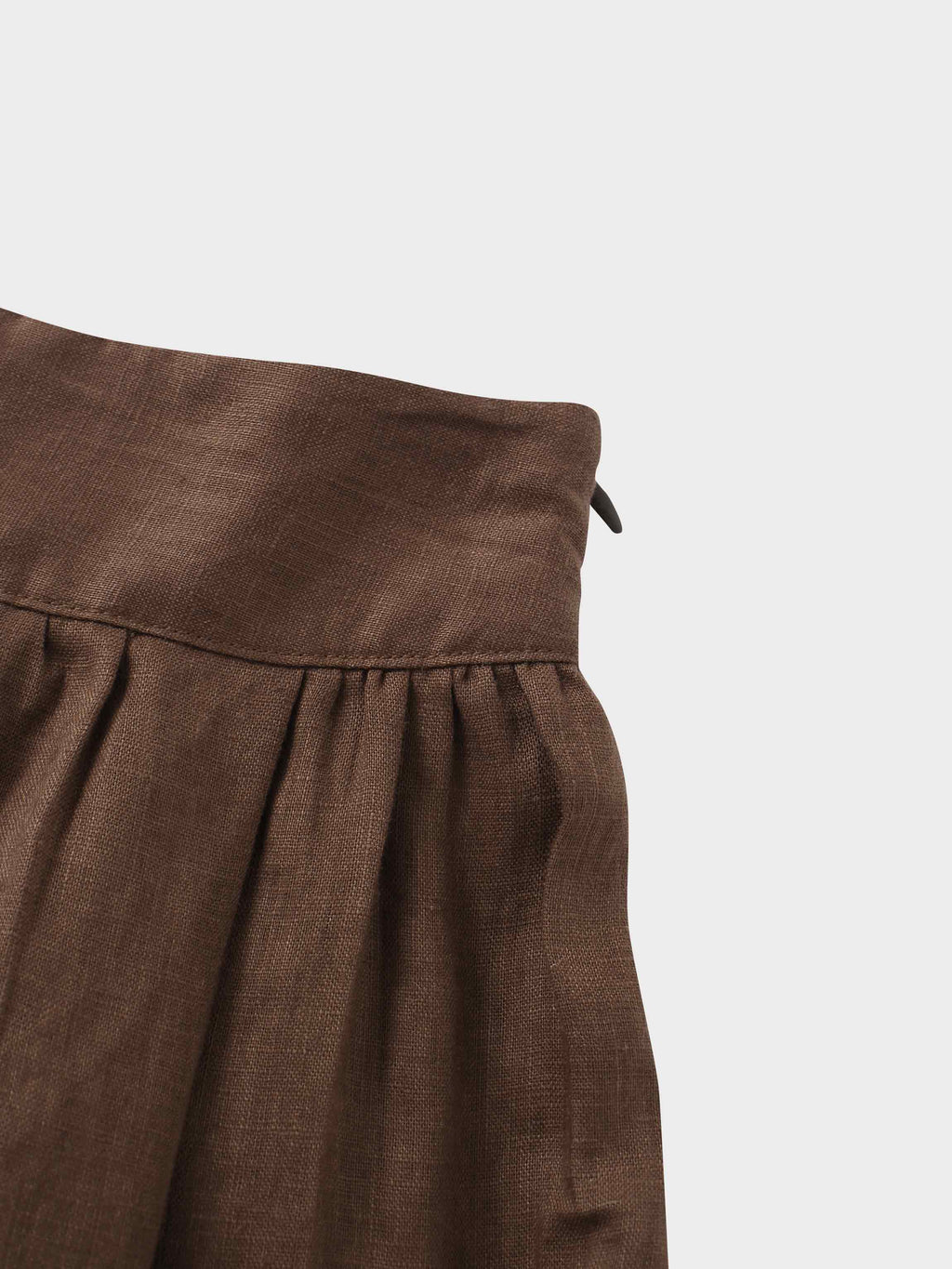 Gathered Waist Linen Skirt-Brown-3