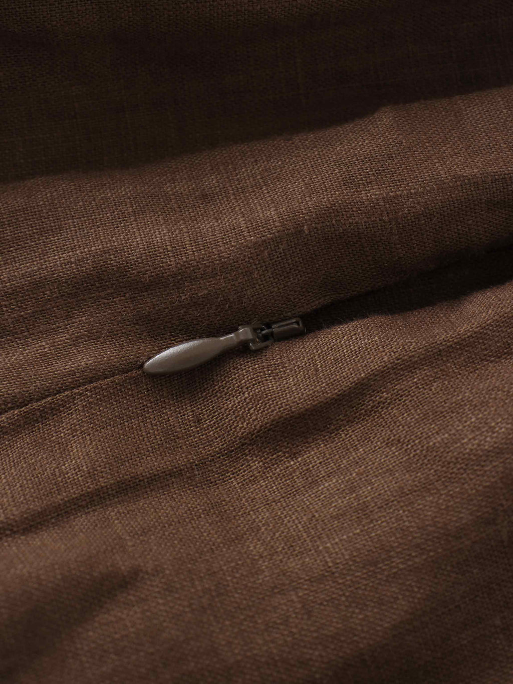 Gathered Waist Linen Skirt-Brown-4