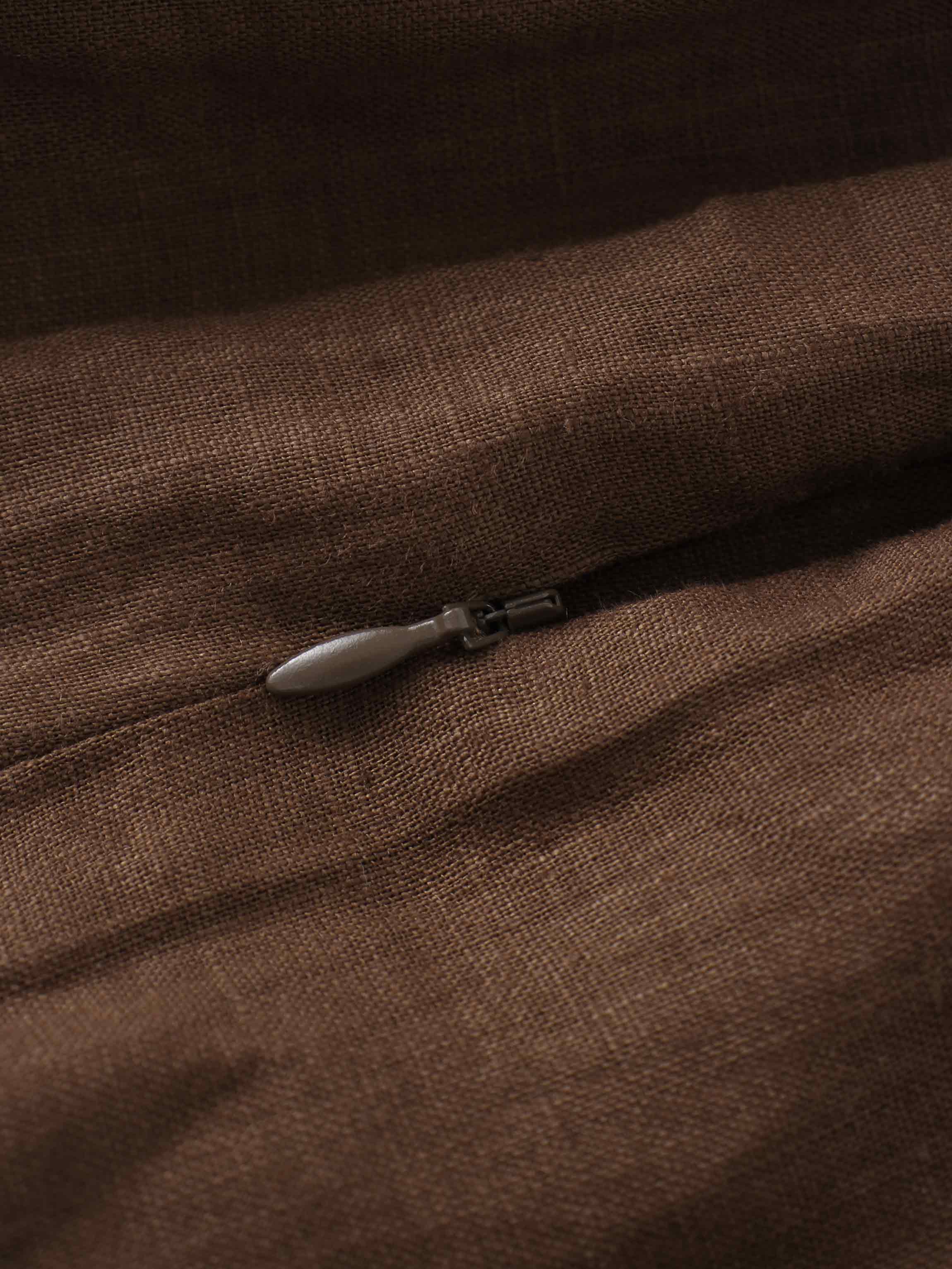 Gathered Waist Linen Skirt-Brown-4
