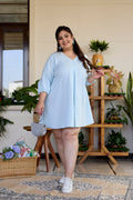 Regular Powder Blue Short Linen Dress
