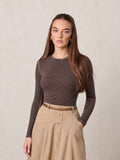 Striped Cross Stitch T-Shirt-Brown-0