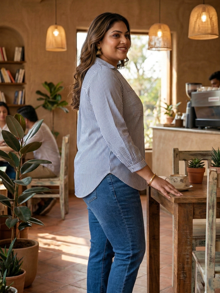 Electric Blue Striped Shirt for a Bold Office Look