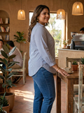 Electric Blue Striped Shirt for a Bold Office Look