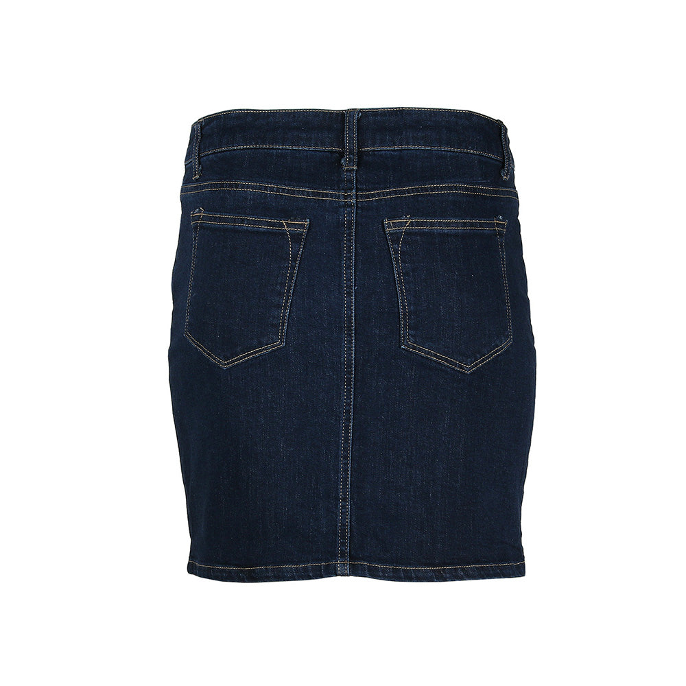 BUTTON FRONT COMFORT STRETCH DENIM SKIRT